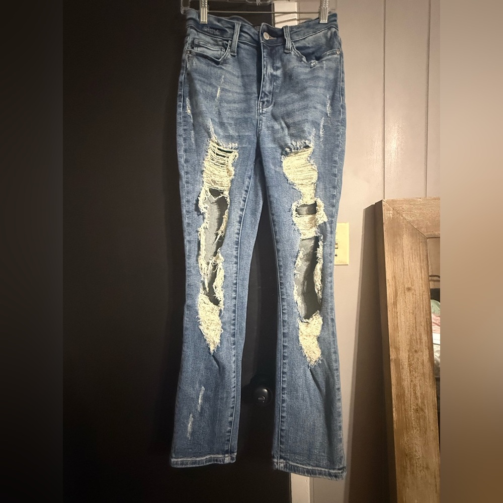 Judy Blue Straight Leg Jeans Blue Distressed